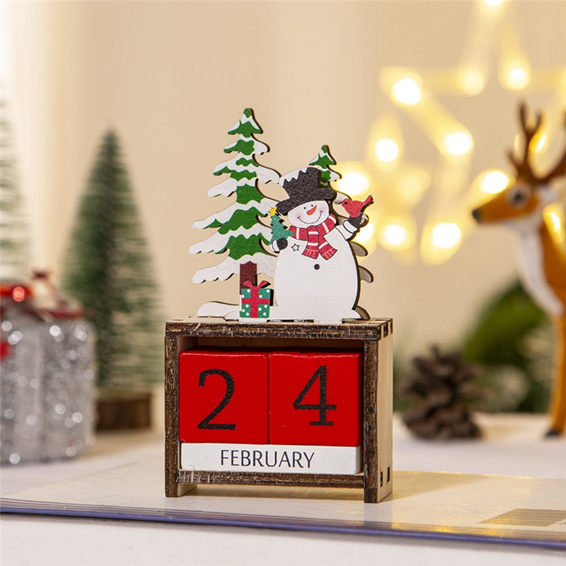 Calendario de Santa pintado de madera, adornos navideños para cuenta atrás, alce, Feliz Navidad