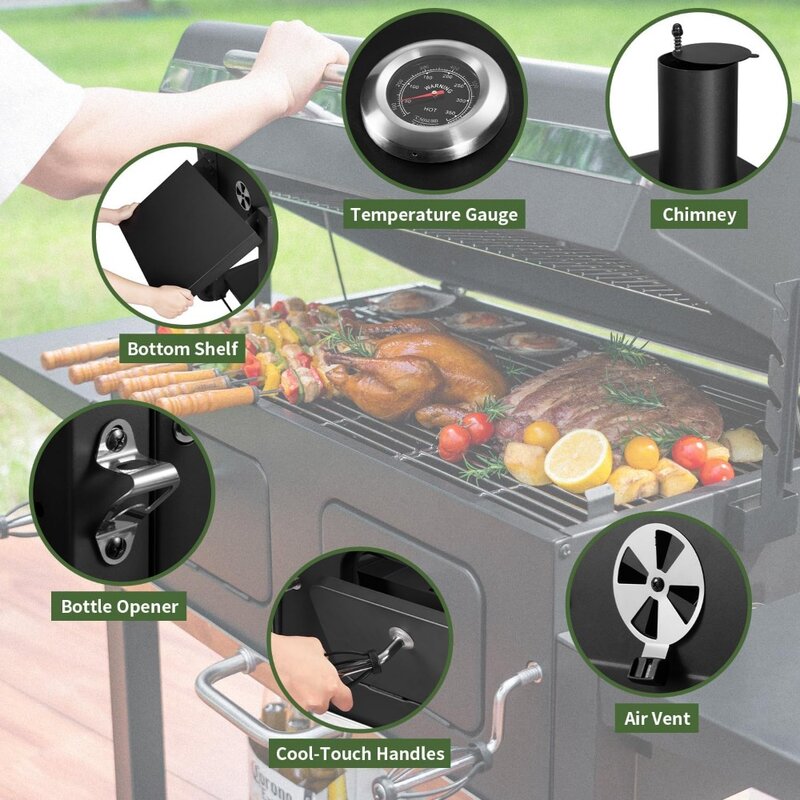 NEW-Charcoal Grill Outdoor BBQ Grill, Extra Large Cooking Area 794 Square Inches with Two Individual & Adjustable Charcoal Tray