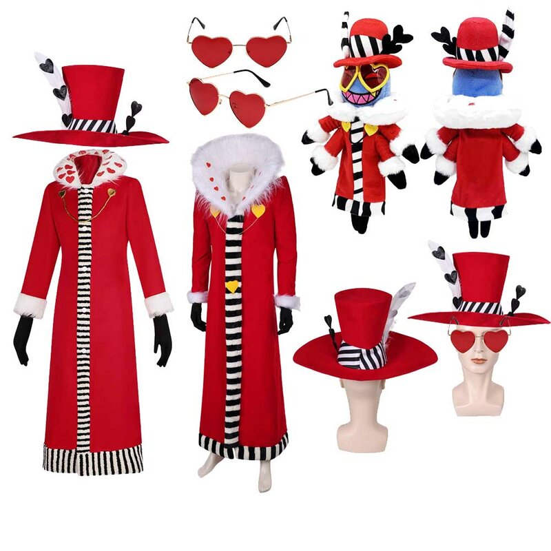 Fantasy Jacket Clothes Cap Outfits Adult Valentino Cosplay Red Coat Hat Gloves Costume Anime Hotel Halloween Carnival Party Suit