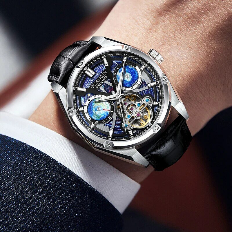 GUANQIN Men's Watches Starry sky Dial Map Design Tourbillon Automatic Watch Men Luminous Mechanical Wristwatch Men For 2024 New