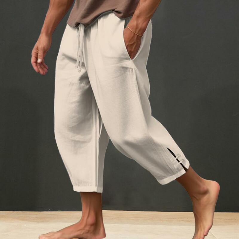Мужские летние пляжные укороченные брюки со шнуровкой и эластичным поясом