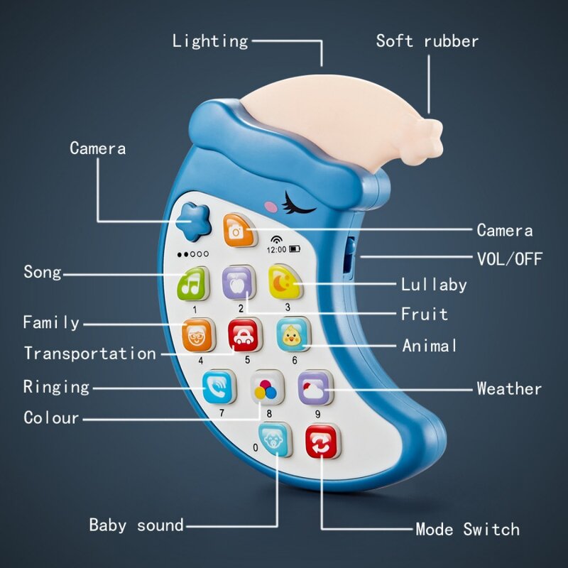 Máquina de Historia de teléfono de simulación inteligente para educación temprana para niños, juguete masticable con forma de luna de música, forma de sombrero de silicona