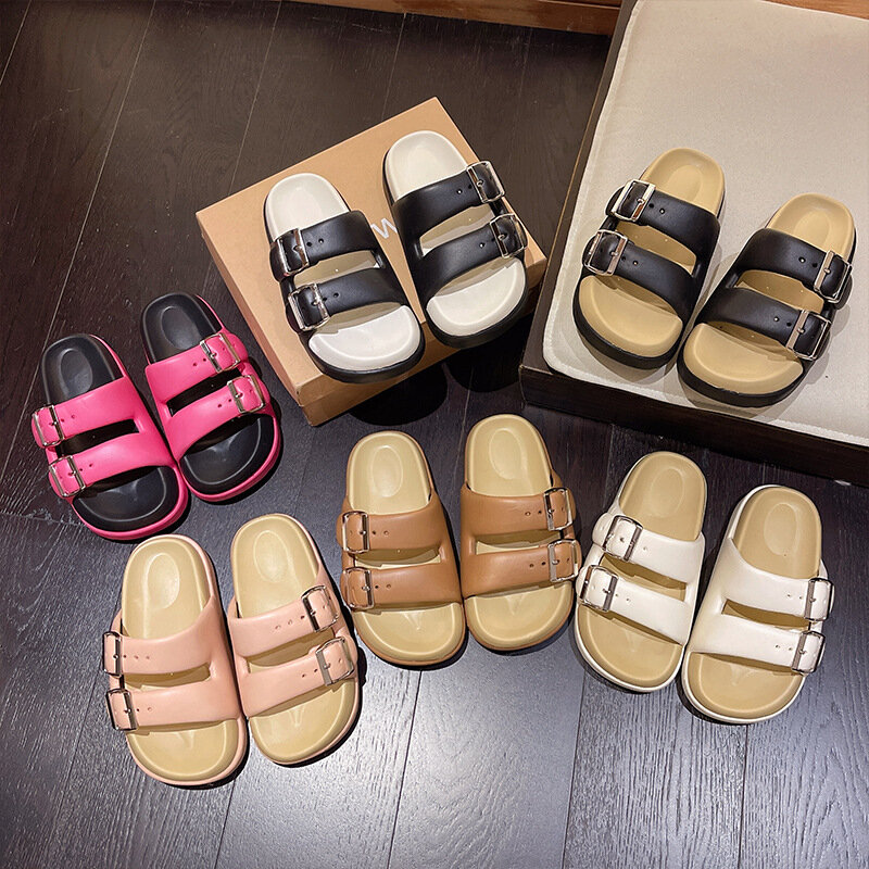 Fashion Street Slippers Women's Summer Sandals Contrasting Color Metal Buckle Versatile Casual Thick Sole Outdoor Slippers