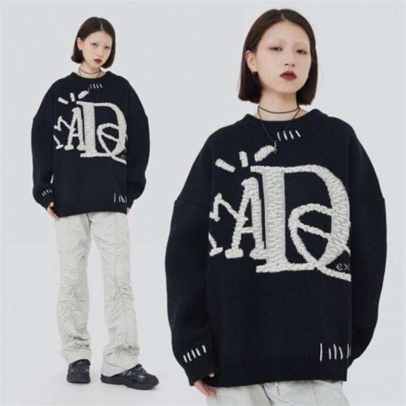 Madeextreme American Retro Alphabet Warm Sweater Men's and Women's Loose Oversize Comfortable Knitwear Tide