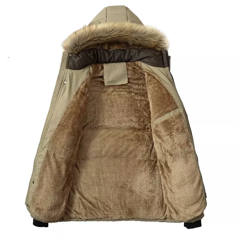 Parkas de forro polar grueso para hombre, chaqueta impermeable con cuello de piel, abrigo informal a la moda para otoño e invierno, 2022