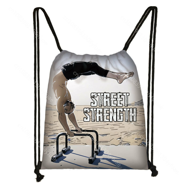 Calisthenics Print Drawstring Bags Street Workout Backpack Outdoor Gym No Pain No Gain Storage Bags for Travel Shoes Holder