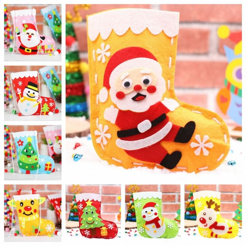Non-woven Fabric DIY Christmas Stocking Snowman Santa Claus Portable Elk Xmas Bag Christmas Tree Handmade Candy Gift Handbag