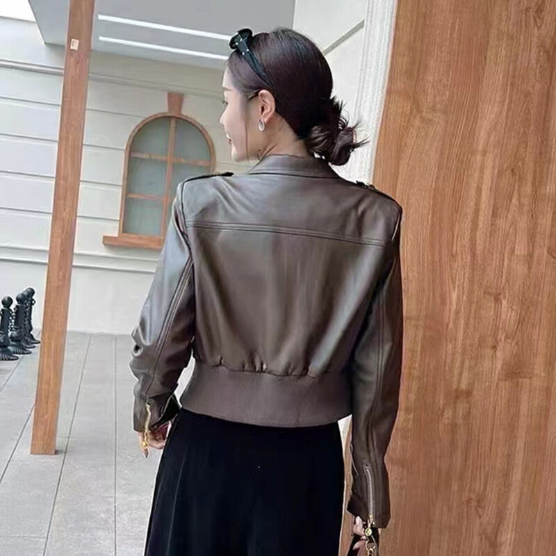 Новинка 2024, Женская Осенняя короткая Байкерская кожаная куртка в британском стиле из искусственной кожи