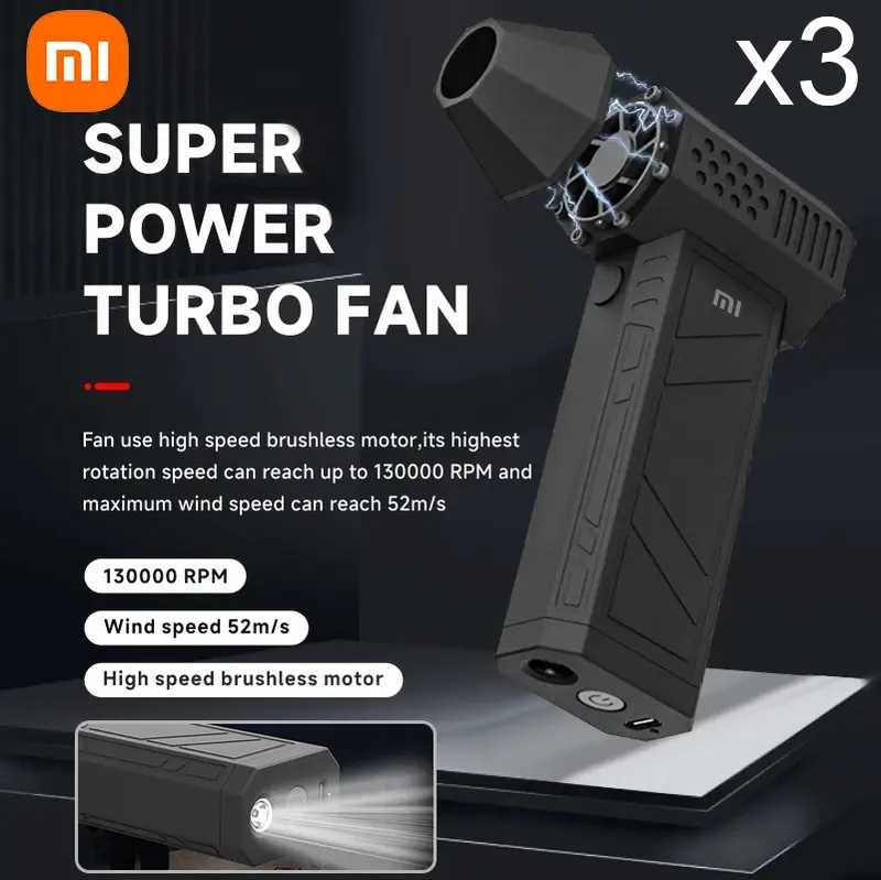 Xiaomi X3 Blower violento Turbo Fan Jetfan ventilatori potenti palmare 3nd Turbo Blower 130000 RPM velocità del vento 52 m/s con illuminazione a LED