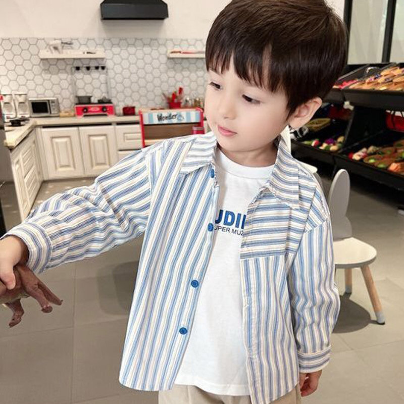 Ienens-子供用の薄手のシャツ,男の子用のチェック柄のコットンブラウス,1〜4歳の子供用の長袖シャツ