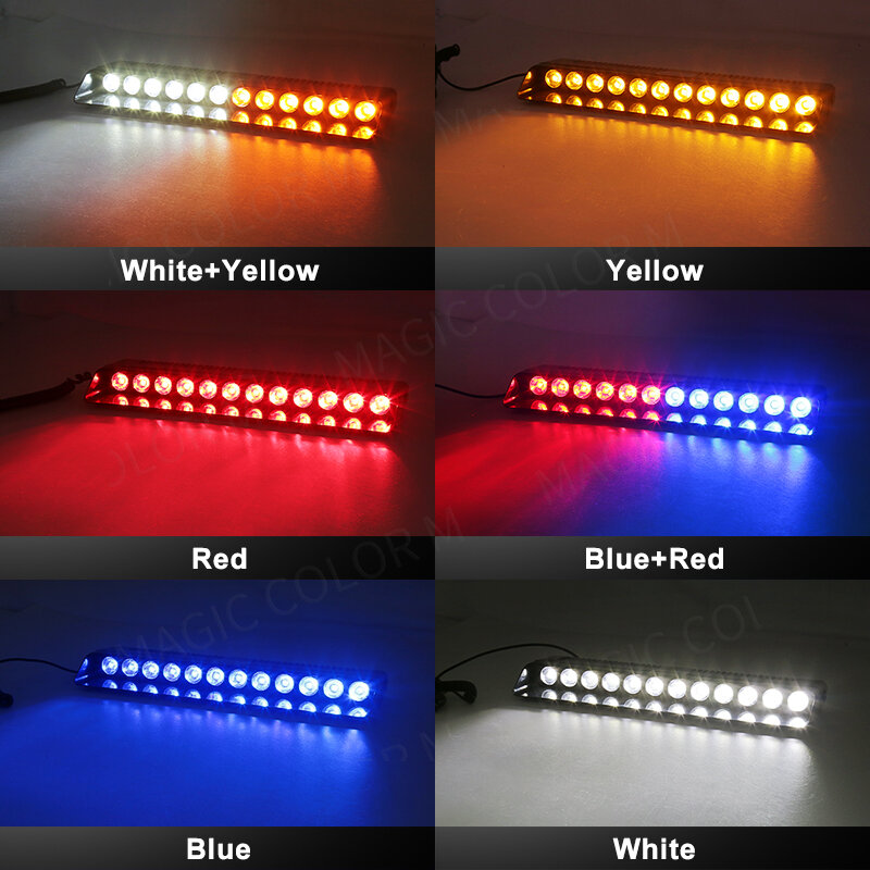12 LED Car Strobe Lights Emergency Warning Lamp Auto Flash Parking Signal Windshield Red Blue Yellow White Waterproof 12V 12W