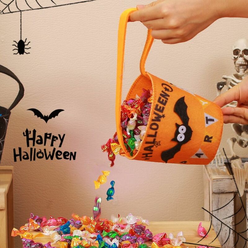 Large Capacity Halloween Candy Bag Cute With Handle Trick Or Treat Pumpkin Handbag Happy Halloween Day Gift Basket Kids