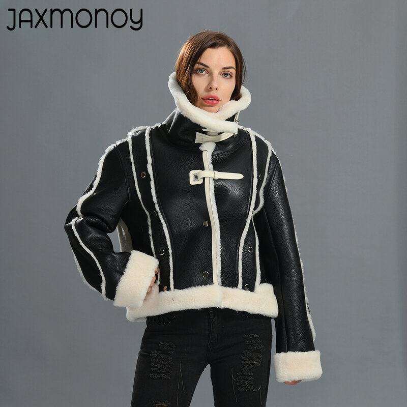 Jaxmonoy kobiety płaszcz w stylu Shearling kurtka z prawdziwej skóry panie Double Face owcze futro Toscany kożuch odzieży wierzchniej 2022 nowy ciepły płaszcz