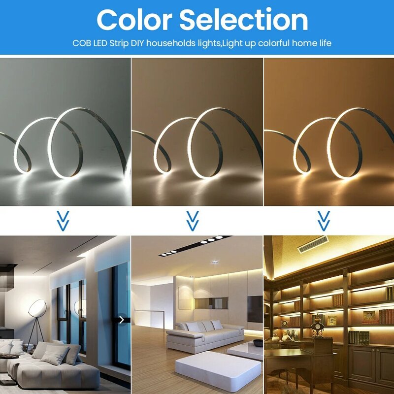 5mm COB LED Strip 12V 24V Soft Flexible COB LED Light 384LEDs High Density Linear Light RA90 LED Light Bar 5M for Bedroom Decor