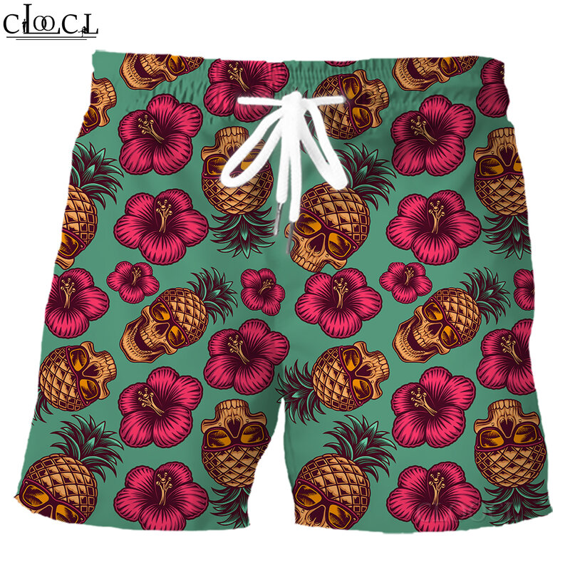 HX-Short bohème imprimé tête de mort, ananas, floral, poches élastiques, pantalon de plage, vêtements de sport pour hommes
