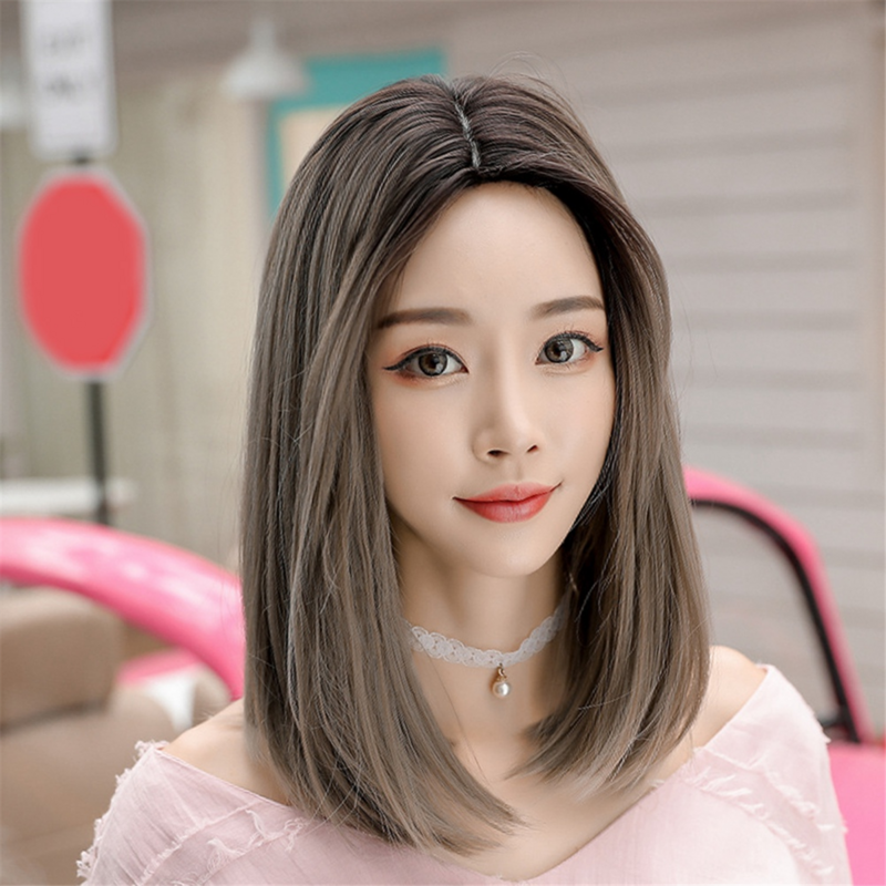 Peluca Bob Bobo para mujer, pelo corto recto, aspecto Natural, versión coreana diaria, color gris