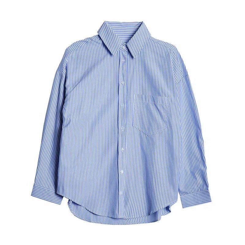 Blusa holgada de lino a rayas para mujer, camisa de manga larga con botones, estilo Retro, informal, a la moda, novedad de 2024