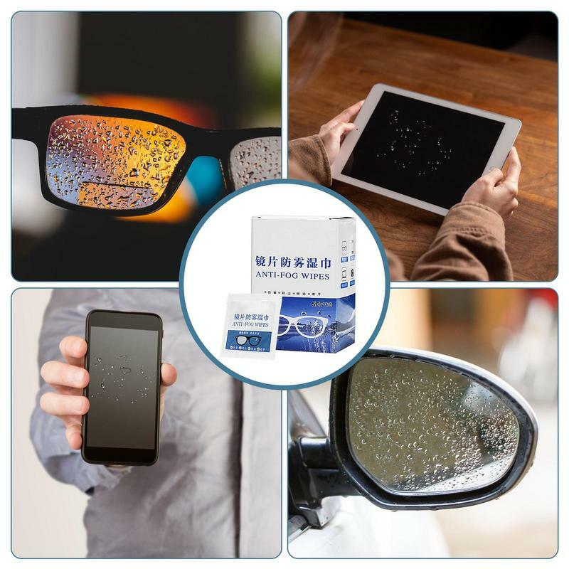 Kacamata Anti kabut tisu 50 buah multi-fungsi pre-weted bantalan kacamata dikemas secara individu kamera kain pembersih untuk kacamata