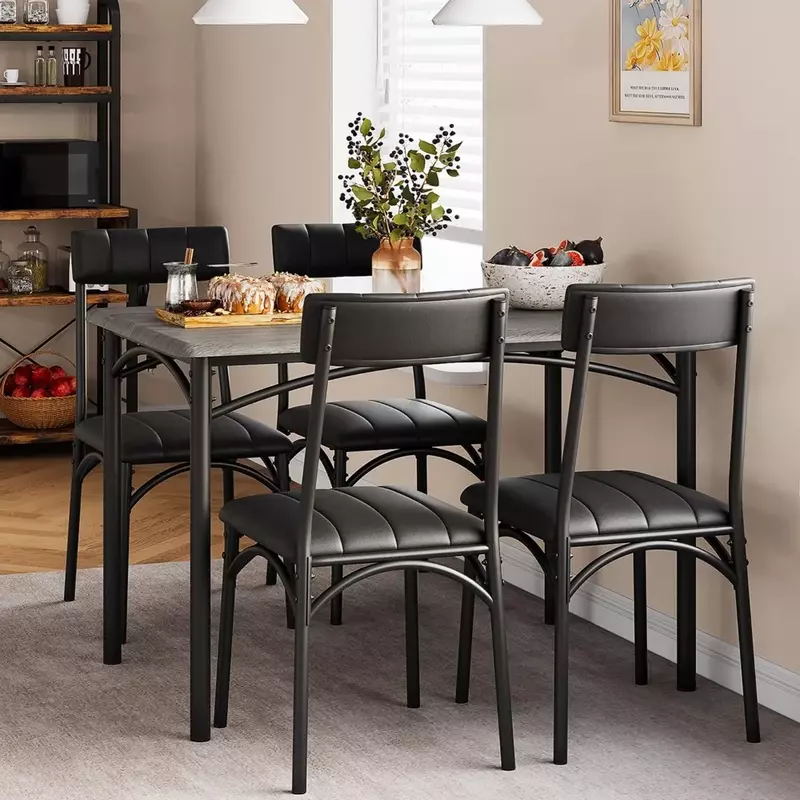 Dining Table Set for 4, Kitchen Table and Chairs, Rectangular Dining Room Table Set with 4 Upholstered Chairs