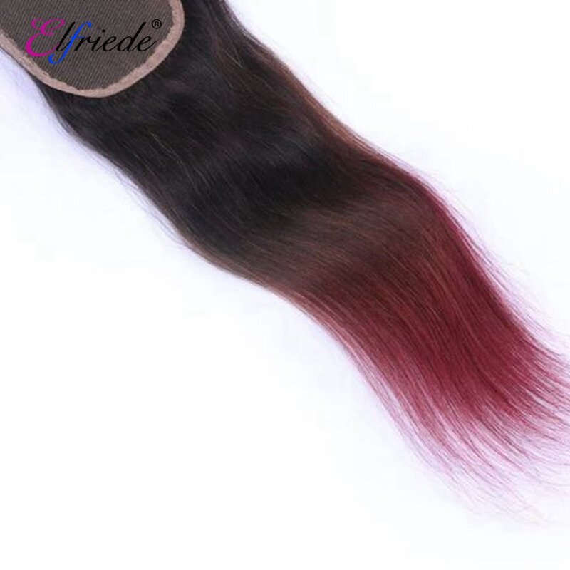 Elfriede bundel rambut Ombre warna lurus T1B/4/99J dengan penutup rambut manusia Brasil tenun 3 bundel dengan penutup renda 4x4