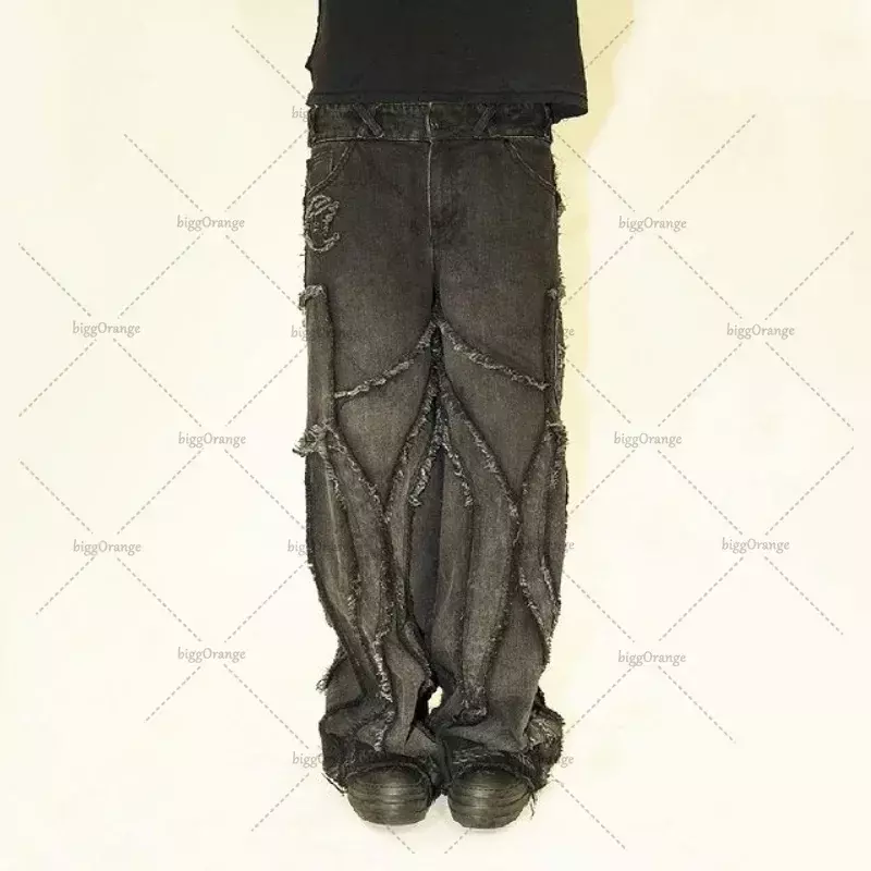 Jeans Punk Y2K tinta unita pantaloni larghi a vita alta retrò americani da uomo 2023 Jeans larghi stile Harajuku Hip Hop gotico