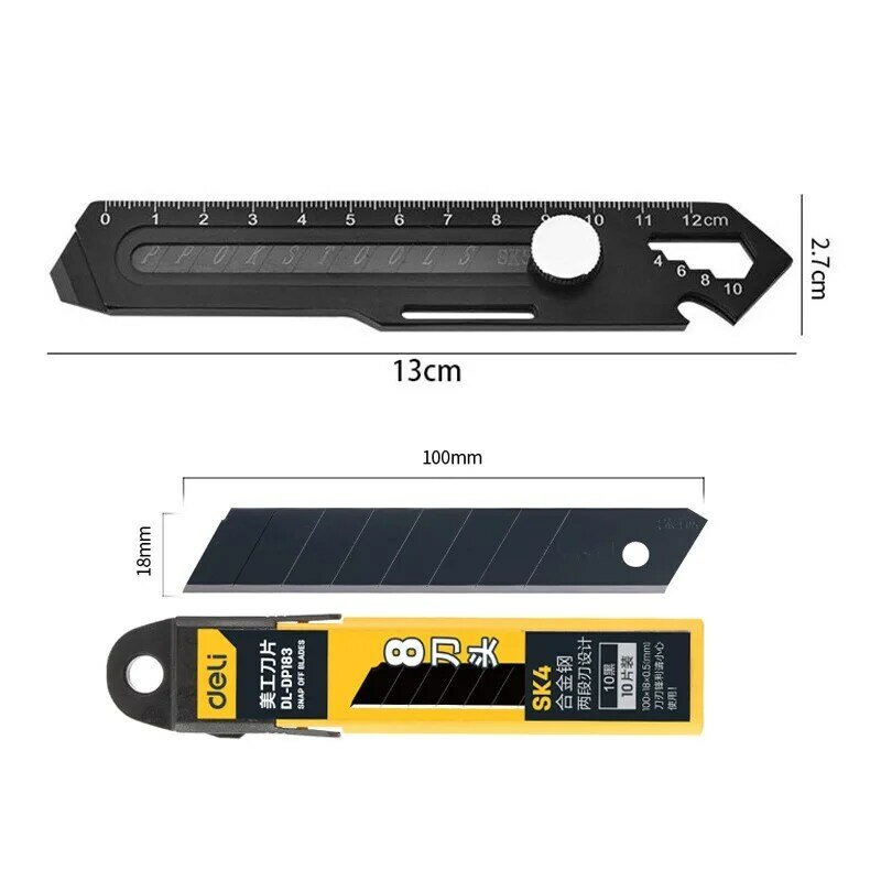 Multi Purpose Utility Art Stationery Knives, Caixa de ferramentas portátil, Cortador de papel para artesanato, todo o aço, 10 em 1, 3CR13