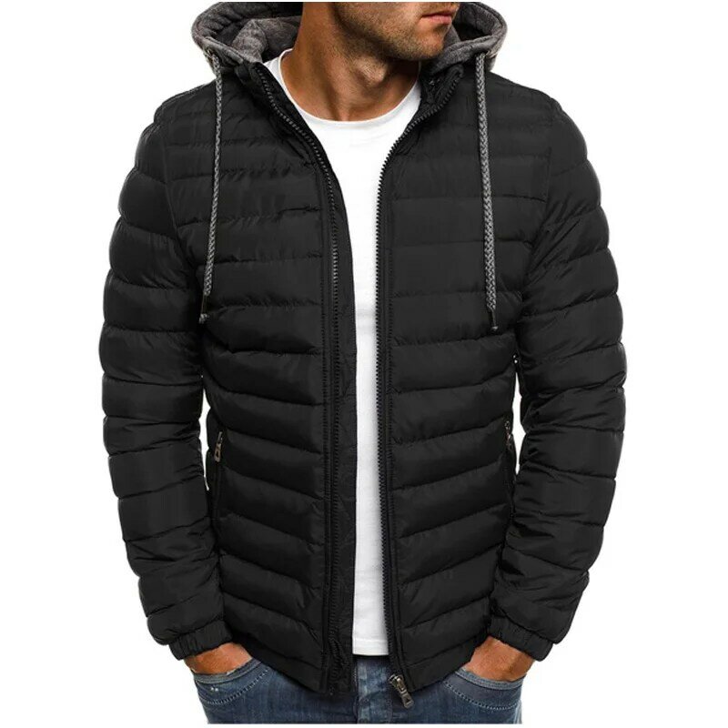 Cotton jacket Men's winter trend Middle-aged and young cotton jacket fashion casual slim-fitting hooded lightweight warm jacket