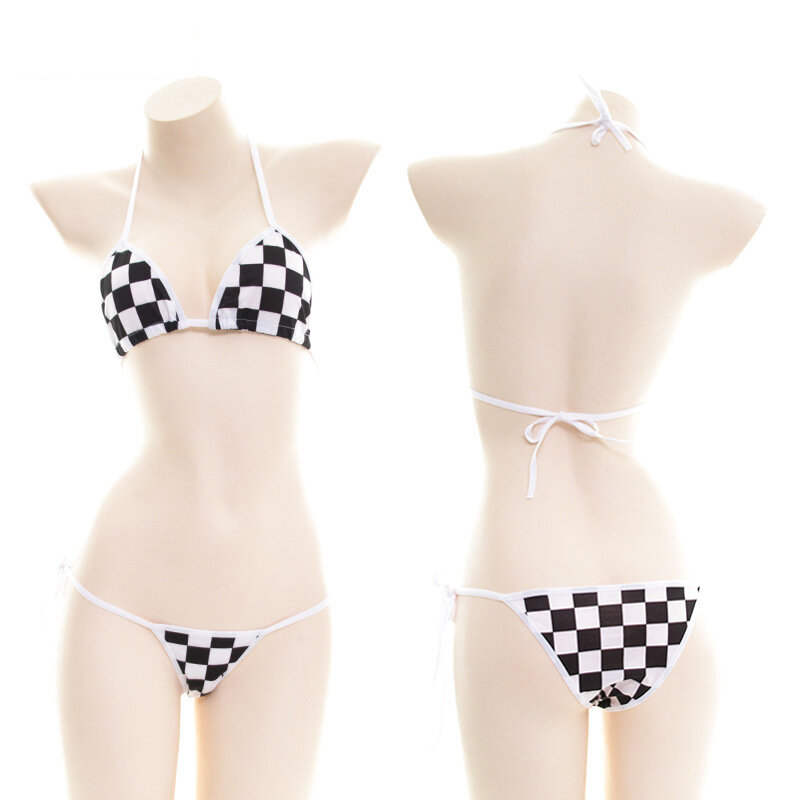 Ahegao-Bikini de 2 piezas, lencería con sujetador y parte trasera en T, bragas de Tanga, ropa exótica, Lolita, estampado de expresión Facial