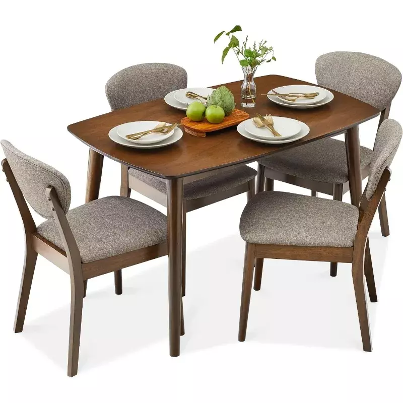 Best Choice Products 5-Piece Dining Set,Compact Mid-Century Modern Table & Chair Set for Home,Apartment W/ 4 Chairs,Wooden Frame
