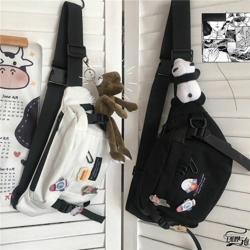 일본 시리즈 여성용 가방, 하라주쿠 인스 다크 윈드 메신저 가슴, 한국 학생 다목적 라이딩 캔버스 허리 가방, 남성