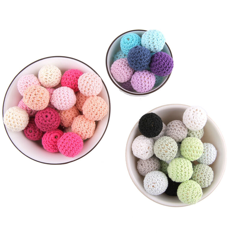 20mm 10pc/Lot  Crochet Round Wooden Beads Baby Teething Beads for Pacifier Chain Necklace Bracelet  DIY Accessories BPA Free