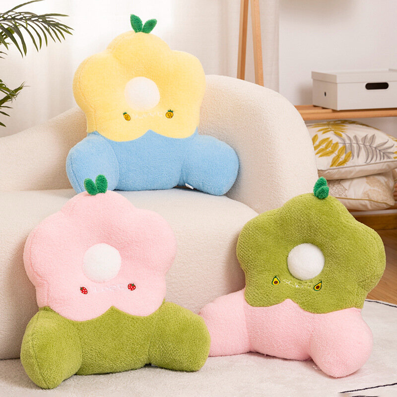 Cartoon Fluffly Flower Plush Waist Cushion Toy Soft Stuffed Fruit Petal Office Plushie Throw Pillow Home Decor for Girls Gifts
