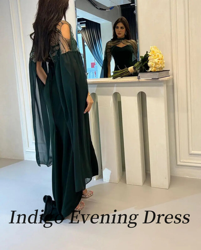 Indigo-Robe de soirée de forme sirène, tenue de soirée élégante, deux pièces, sans bretelles, châle brillant, dos nu, 2024