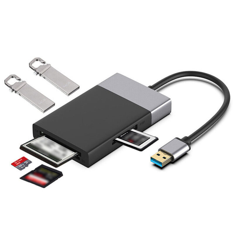 Lector de tarjetas HUB USB 3,0 6 en 1, CF, XQD, SD, TF, adaptador para Windows