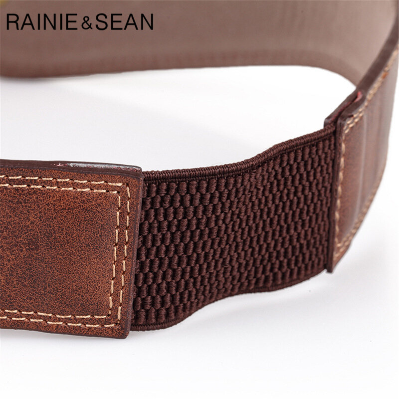 RAINIE SEAN-cinturón ancho de cuero para mujer, cinturones femeninos con remaches Punk, corsé elástico marrón para mujer