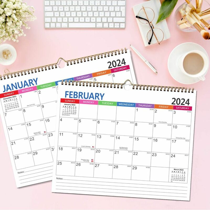 Calendario de pared grande 2024, calendario de escritorio para listas de tareas pendientes, planificador diario mensual y semanal, Agenda colgante