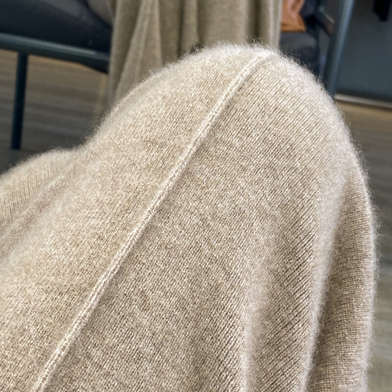 Celana wol rajut kaki lebar wanita, dengan rasa menggantung dan celana wol kasual tabung lurus