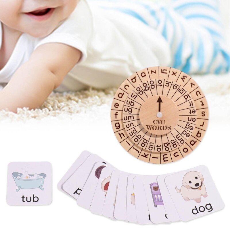 Деревянная игра в правописание слов, детская развивающая игрушка для раннего обучения детей, обучающая вращающаяся головоломка с