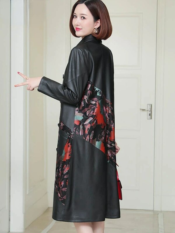 AYUNSUE-Chaqueta de piel auténtica para mujer, abrigo largo de piel de oveja, elegante, moda coreana, 100%