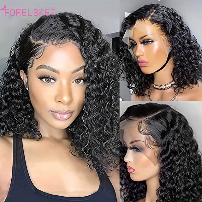 Deep Wave Short Wigs 10A Human Hair 13*5*1 Lace Front Deep Curly Bob Wigs Brazilian Virgin Hair Short Deep Wigs for Black Women