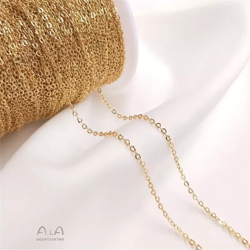 Cadena chapada en oro de 14 quilates, cadena de corazón de melocotón, collar hecho a mano, pulsera de extensión, material de adorno de arco