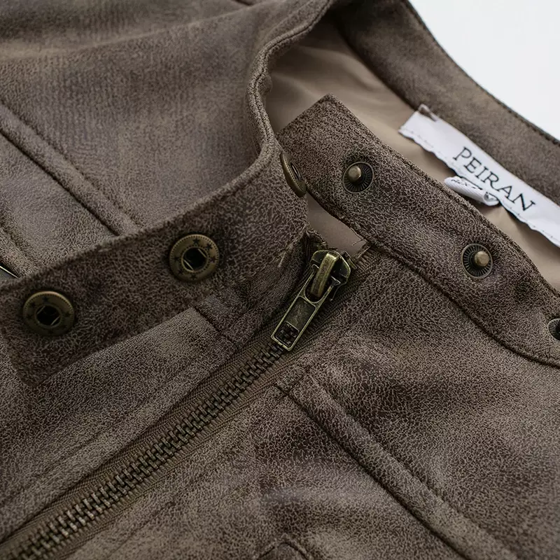 Bomber jacke aus Wildleder imitat Vintage brauner Mantel schicker Reiß verschluss kurzes Outfit Frau Streetwear