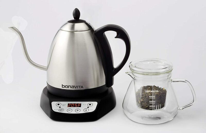 Bonavita teko listrik คอห่านอุณหภูมิดิจิตอลตัวแปร1L สำหรับการชงกาแฟและชาการควบคุมการเทอุณหภูมิที่แม่นยำ6อุณหภูมิที่ตั้งไว้