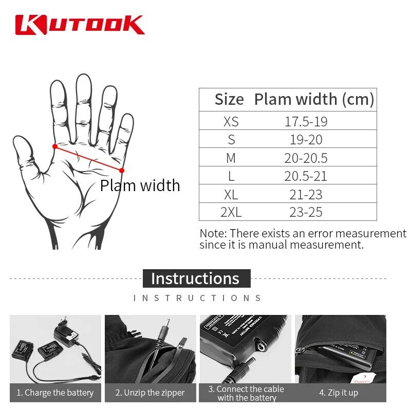 KUTOOK Winter Electric Heated Gloves Thermal Skiing Gloves Waterproof Rechargeable Battery Heating for Cycling Hiking Snowboard