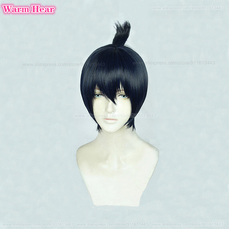 Anime COS Hayakawa Aki Cosplay Wig Short Blue Black Cosplay Hair Heat Resistant Hair Halloween Party Wigs + Wig Cap