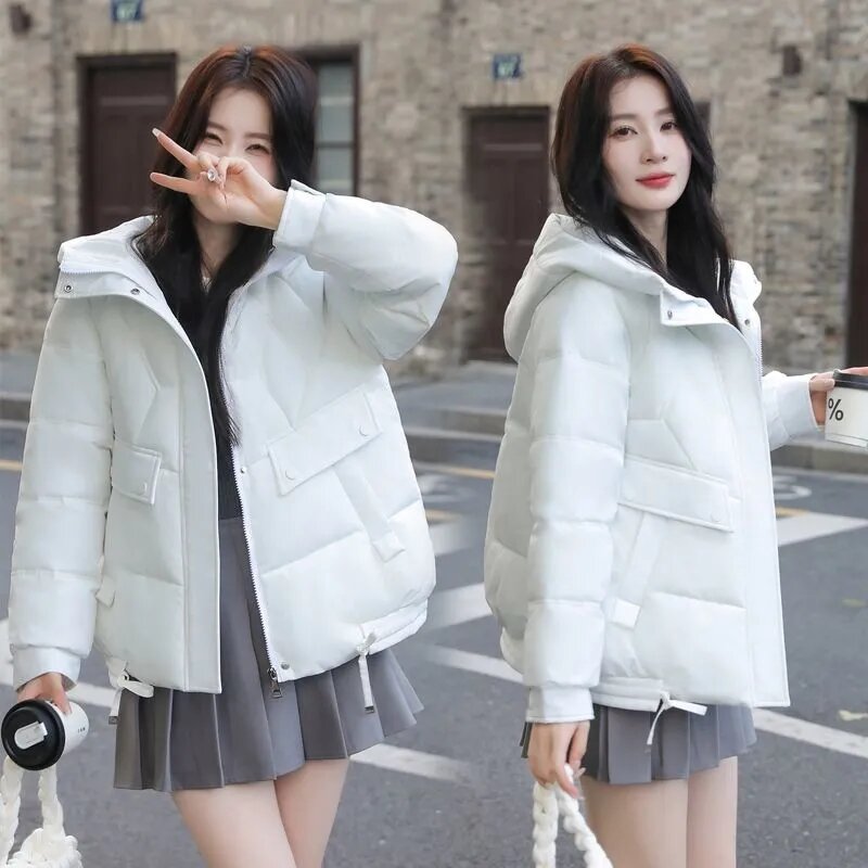 Veste à capuche rembourrée en coton pour femmes, vêtements d'extérieur courts, manteau épais à bout chaud, mode coréenne, hiver, nouveau, 2024