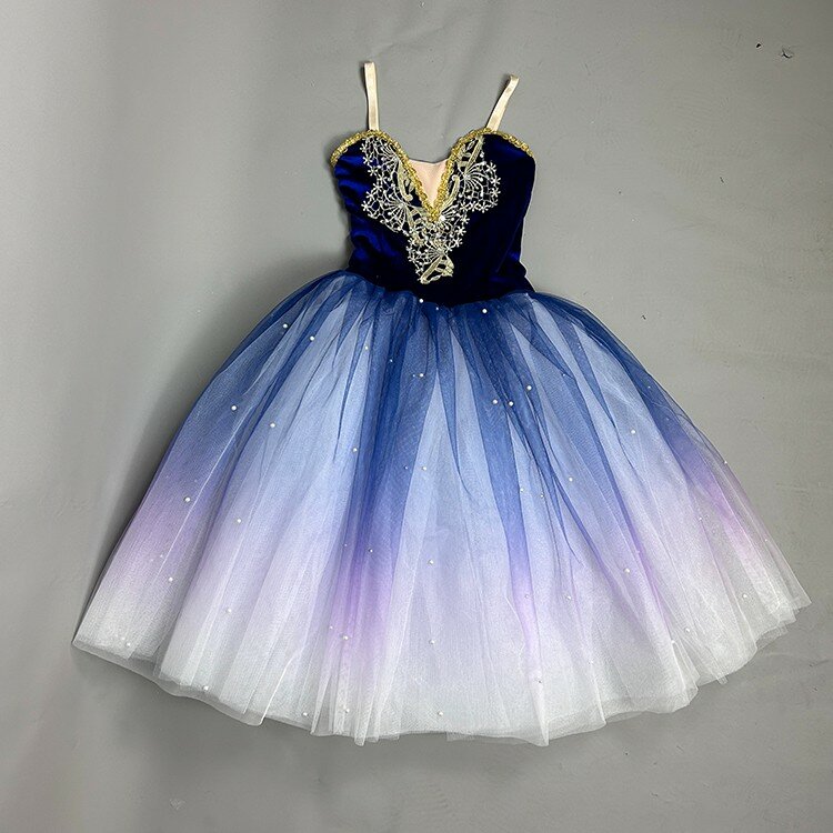 Vestido de balé longo infantil, saia tutu profissional, top veludo, azul, roxo, fantasias de dança do ventre, roupas de performance
