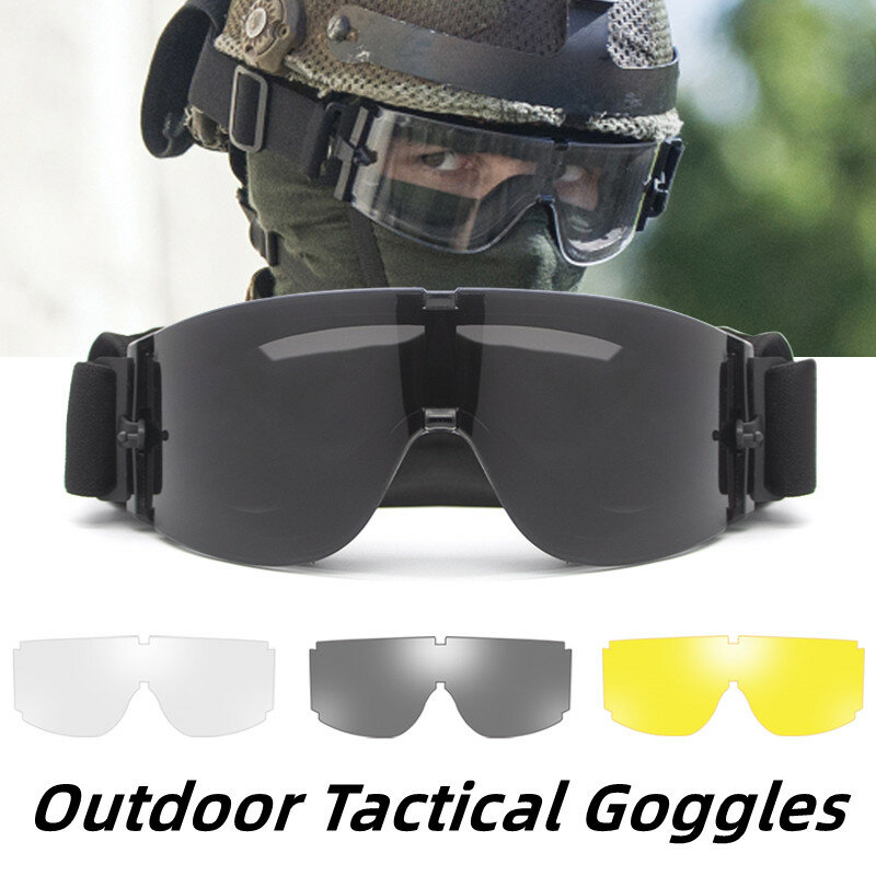 Outdoor Tactische Bril Militaire Uv Bescherming 3 Lenzen Vervangbare Winddicht Zand Controle Army Wargame Schieten Sport Bril