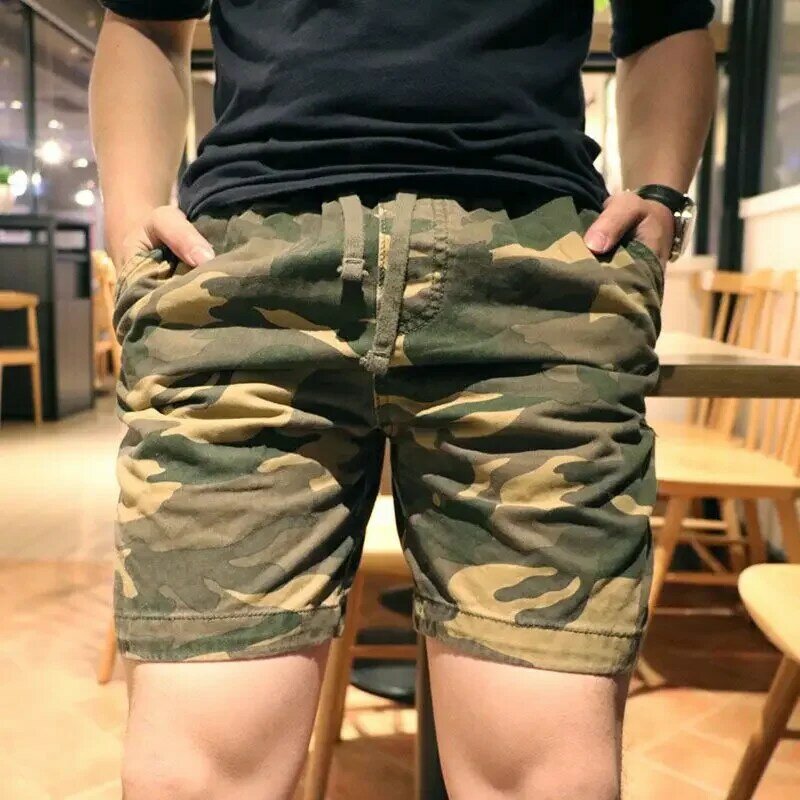 Male Bermuda Short Pants Slim Camo Hiking Camouflage Men's Cargo Shorts Luxury with Draw String Front Pocket Comfortable Casual