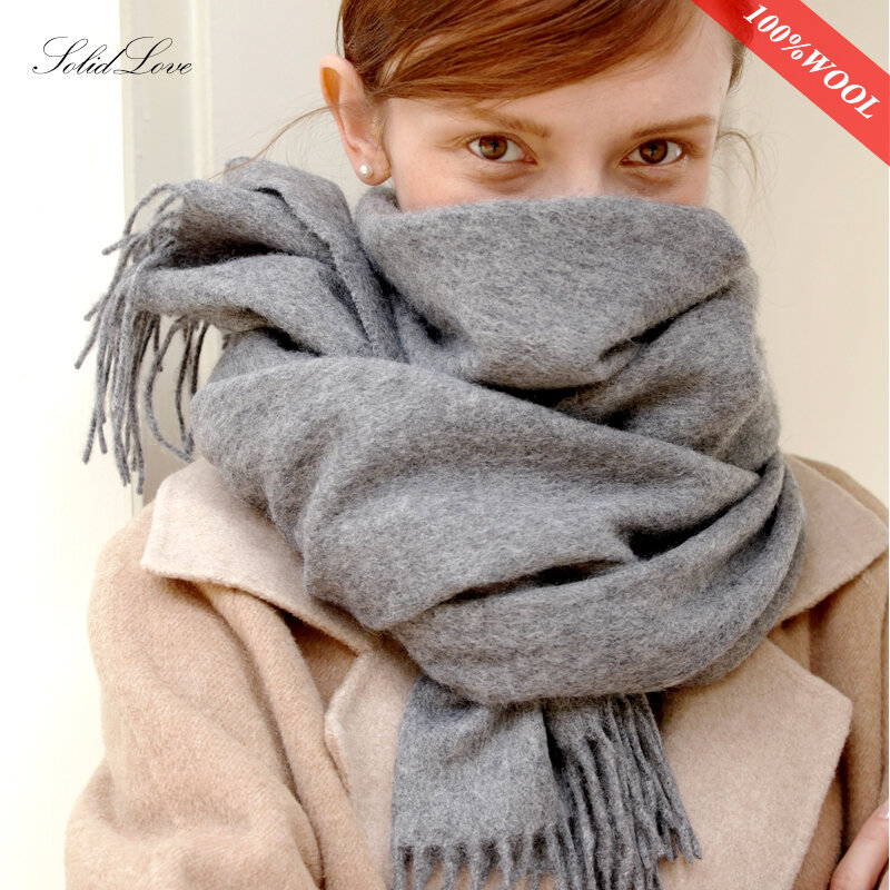 Solidlove-bufanda de lana para mujer, bufandas de invierno para adultos, bufanda de lana 100%, Poncho de Cachemira a la moda